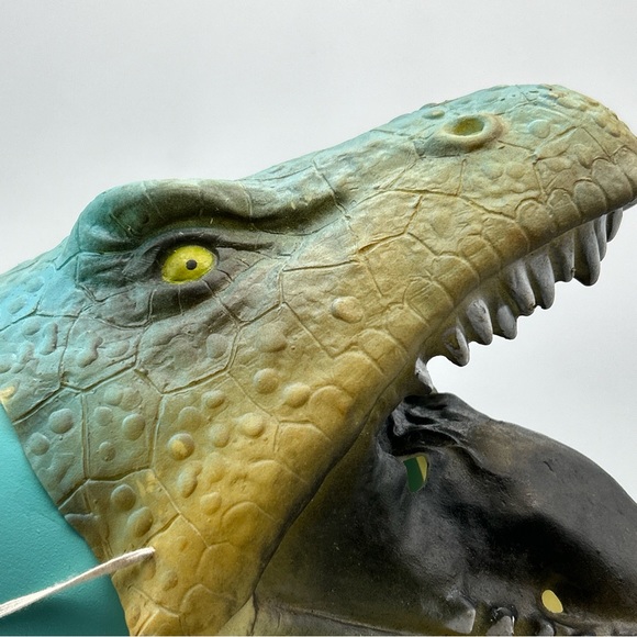 Vtg Green T-Rex Jurassic Dinosaur Halloween Mask Prehistoric Costume Cosplay - Picture 2 of 10